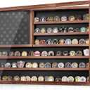 Challenge Coin Display Case, Lockable Military Coin Holder Cabinet with Removable Star Board & HD Tempered Glass Door (27.6" L x 18.1" W), Solid Wood Wall Mount Coins Collection Rack Stand