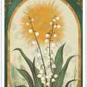 ZETCGSH Vintage Lily Of The Valley Emerald Green Sun Art Poster Mystical Folk Art Taurus Sign Flowery Spiritual Print Farmhouse Room Decor Aesthetics Botanical Boho Wall Art 12X16 In Unframed