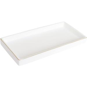 10 x 5 Ceramic Bathroom Tray for Countertop, Decorative Vanity Tray for Dresser Tops, Small Rectangular Trays for Perfume, Candle, Jewelry, Cosmetics (White)