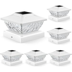 Solar Post Cap Lights Outdoor 6 Pack, 2 Mode Bright Fence Post Solar Lights Outdoor Waterproof, Deck Fence Post Cap Light Solar Powered for 4x4 4.5x4.5 5x5 Posts in Garden Decor