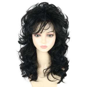Women's Wigs 70s 80s Fashion Singer Wigs Black Long Curly Beehive Wigs for Halloween Costume Party Wig