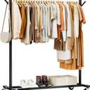 Clothes Rack, Clothing Rack for Hanging Clothes Load 280LBS, Rolling Garment Rack, Portable Coat Rack Freestanding Clothes Rack with Wheels Wardrobe Rack Easy Assembly for Bedroom Living Room, Black