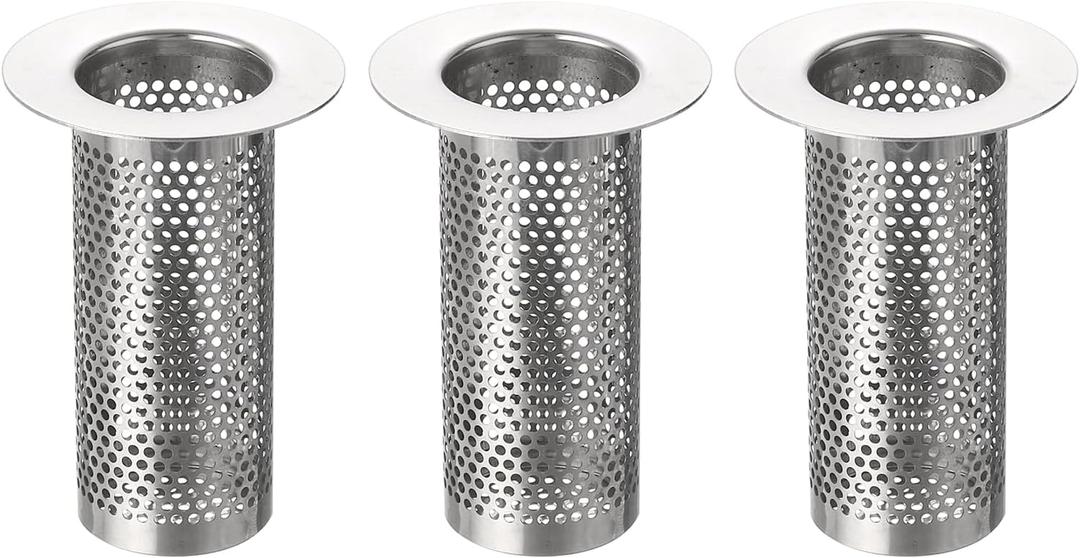 uxcell 3Pcs Bathroom Sink Strainer, Fit for Diameter 1.3"-1.97"Drain Hole, 80mm/3.15" Deep Stainless Steel Sink Strainer for Shower Drain and Floor Drain