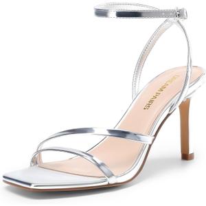 DREAM PAIRS Womens High Stilettos Heels Open Toe Square Sandals Ankle Strap Pumps Sexy Comfort Strappy Dress Shoes Party Wedding Heeled Sandals (9.5, Silver)