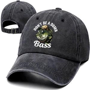 Don't Be A Dumb Bass Funny Retro Washed Cotton Baseball Cap, Adjustable Lightweight and Breathable Unisex Sun Hat Outdoor Accessories, Gifts for Fishing Lover Dad Grandpa Friend Husband Fisherman