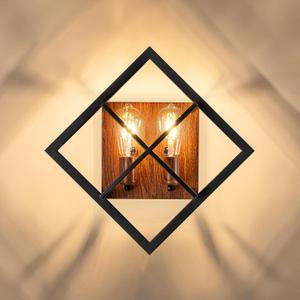 Farmhouse Wall Sconce with Black Finish & Wood Grain,Rustic Wall Sconces Indoor Wall Light Fixtures 17.8in for Stairway, Living Room, Bedroom, Bathroom (2 Light,E26 Base, No Bulbs)