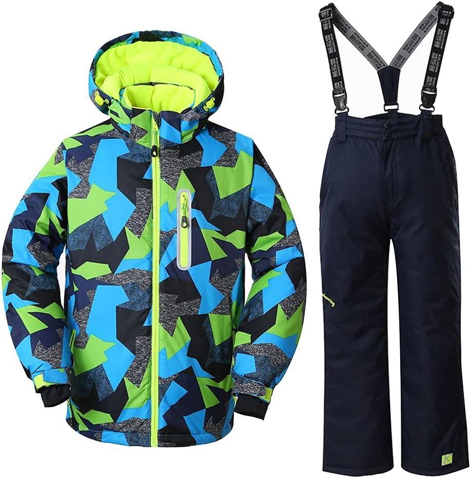 WOWULOVELY Big Boy's 2-Piece Colorblock Snow Pants and Jacket Snowsuit Ski Suit Size 10