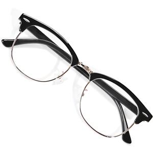 OPTOFENDY Reading Glasses for Women Men, Half Frame Retro Semi Rimless Blue Light Blocking Computer Readers, Clear Lens (Black)