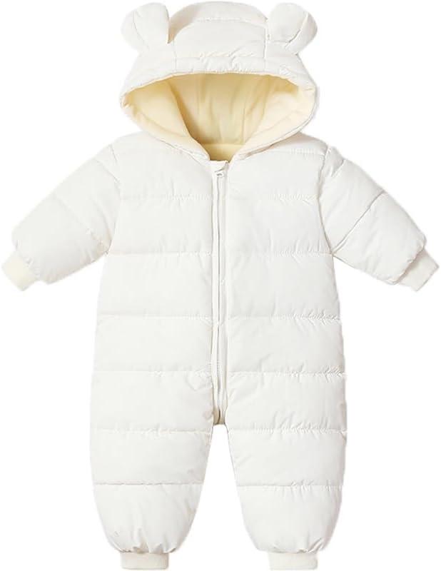 Infant Toddler Snowsuit Cute Baby Bear Suit Newborn Winter Coat Warm Hooded Jumpsuit for Boys Girls (6-9 Months, White)