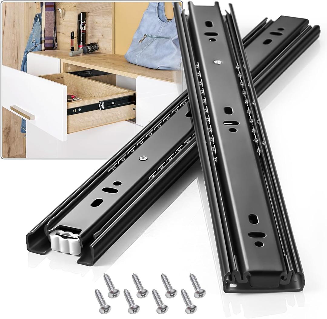 Drawer Slides 1 Pair Full Extension 12 14 16 18 20 22 24 inch Side Mount Pull Out Kitchen Cabinet Rails Bracket Replacement Ball Bearing (Basic-1 Pair, 24 Inch)