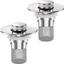 Sink Stopper Hair Catcher, Pop-up Sink Drain Strainer with Removable Stainless Steel Strainer Basket Hair Catcher, Bathroom Sink Strainer for Bathroom Sink Stopper Replacement (Sliver-2)