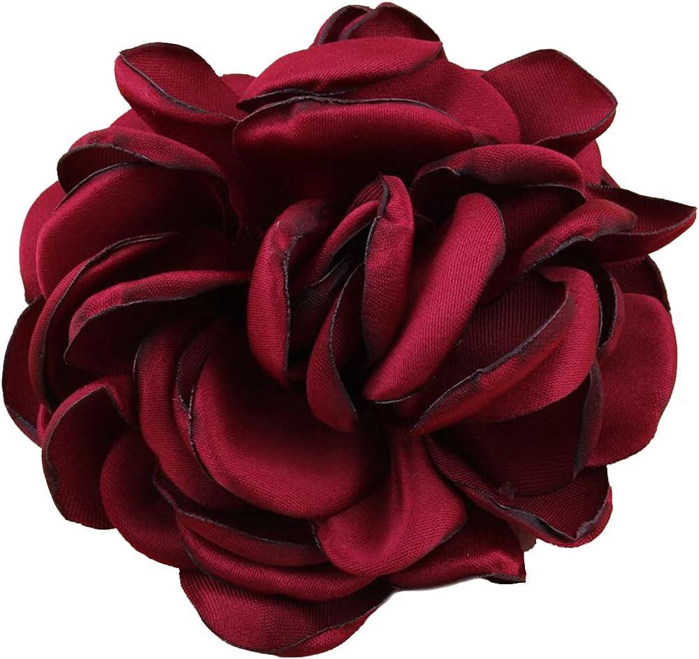 Huralona 10pcs Satin Ribbon Flowers for Crafts Bow Wedding Dec Vintage Fabric Flower Artificial Roses for Headpiece Appliques Ornament (Burgundy)