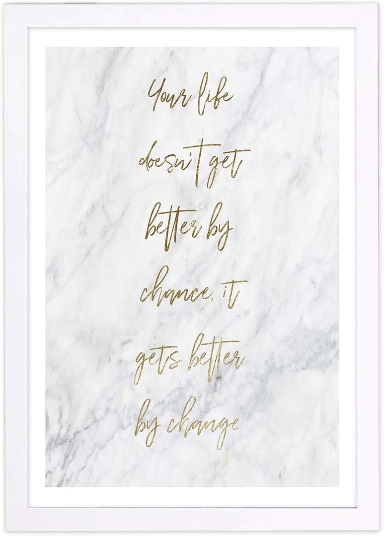 Wynwood Studio Typography Framed Wall Art Prints 'Life Change' Motivational Quotes and Sayings Home Décor, 13" x 19", Gold, White