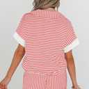 KevaMolly Womens Lounge Sets V Neck Tee and Casual Short Set Casual Pocket Decoration Two Piece Sets (Pink, S)