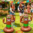 25" Inflatable Luau Tiki Pool Toss Games, Tiki Pool Ring Toss Toys with 4 Rings for Adults Indoor Outdoor Tropical Summer Swimming Inflatable Bean Bags Toss Hawaiian Luau Party Supplie