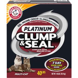ARM & HAMMER Clump & Seal Platinum Clumping Cat Litter Odor Control, Multi-Cat, 14-Day Odor Control, Online Exclusive Formula, 40 Lbs