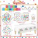 Happy Birthday Decorations: Happy Birthday Party Supplies Set with Birthday Dots Design- Includes Disposable Paper Birthday Plates and Napkins, Cups, Tablecloth, and Banner for decorations, Serves 25.