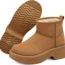 SHIBEVER Winter Ankle Boots Women Platform Suede Snow Booties Warm Fur Anti-Slip Waterproof Comfortable Outdoor Shoes (9, Chestnut)