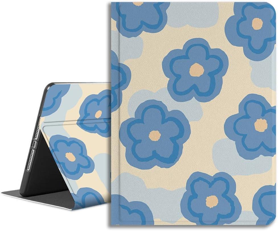 Compatible with iPad Case Mini 7th Gen 2024, Mini 6th Gen 8.3" 2021 with Flower Art Design for Women Girls, Folio Cute Cover, Multi-Angle Leather with Pencil Holder, Smart Teal Blue Bloom