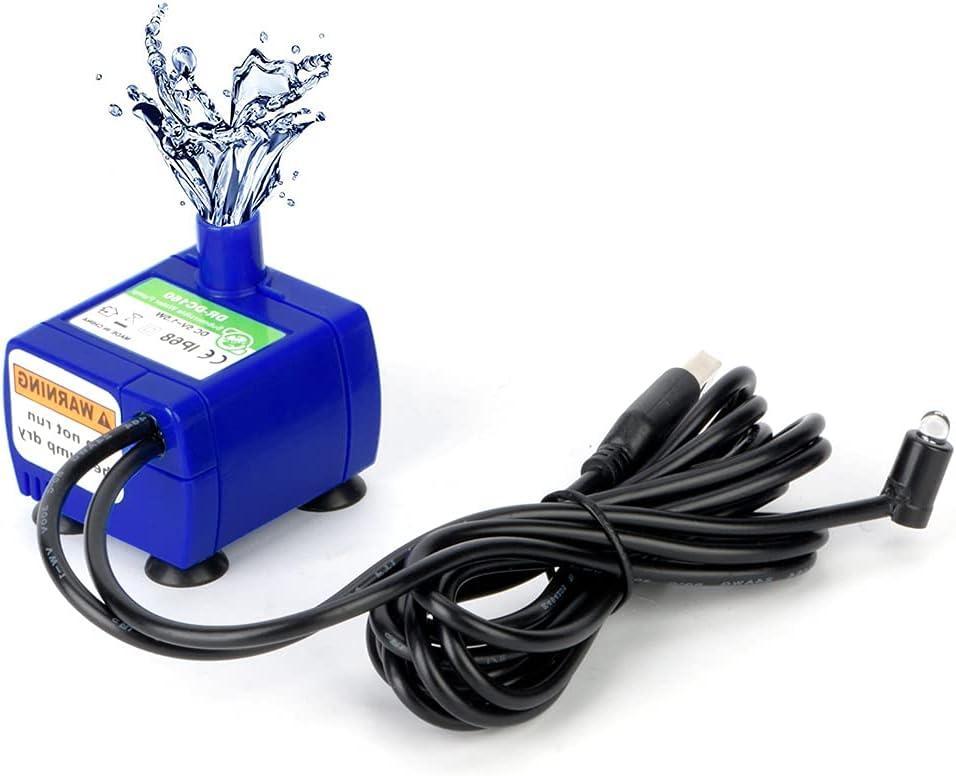 Pet Fountain Pump, USB Submersible Electric Ultra Low Noise Low Power Consumption Submersible Cat with 5.9ft Cable LED Light for Dogs Kitten 1.7in x 1.6in x 1.2in