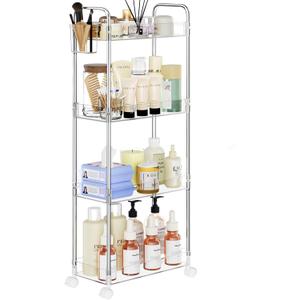 SPACEKEEPER Acrylic Rolling Storage Cart 4 Tier Clear Bathroom Cart Organizer, Transparency Rolling Utility Cart Laundry Room Organization Multifunction Mobile Shelving Unit for Office, Living Room