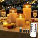 Rechargeable Jar Flameless Candle, Flashing LED Pillar Halloween Candle with Remote Control and Timer, Gold Pumpkin Glass Electronic Candles for Room Decoration, 1 Set of 3