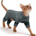 PUMYPOREITY Comfy Cat Pajamas, Versatile Cat Shirt for All-Day Wear, Soft Stretchy Sweater with Back Snap for Easy Wear, Breathable Recovery Suit for Surgery Recovery, XL, Grey