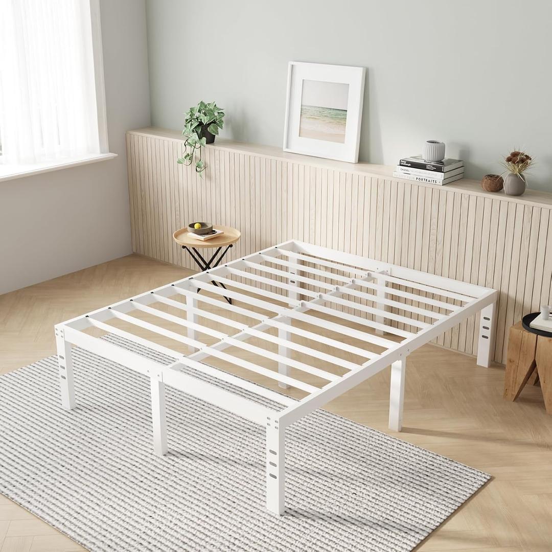 Novilla Full Size Bed Frame, 14 Inch Metal Platform Bed Frame Full Size with Storage Space Under Bed, Heavy Duty Steel Slat Support, Easy Assembly, No Box Spring Needed, White