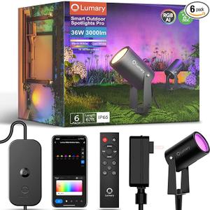 Lumary Smart Landscape Lights Pro 500LM, 6 Pack Color Changing Landscape Spotlights IP65 Waterproof, RGBAICW Low Voltage Outdoor Lights for Garden Yard and Pathway, APP/Remote/Voice Control, 65FT Lumary Smart Landscape Lights Pro 500LM, 6 Pack Color Changing Landscape Spotlights IP65 Waterproof, RGBAICW Low Voltage Outdoor Lights for Garden Yard and Pathway, APP/Remote/Voice Control, 65FT