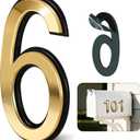 4 Inch Gold House Numbers for Outside, VONDERSO Self-Adhesive Mailbox Numbers with Exclusive Electroplated Finish and Durable ABS Base, for House Plaques, Mailbox, Yard, Garage Plaque Number 6