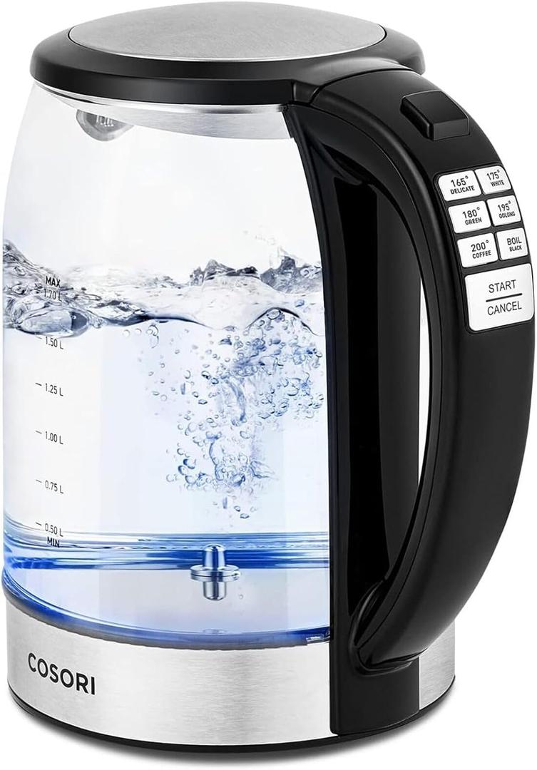 COSORI Electric Kettle Temperature Control with 6 Presets, 60min Keep Warm 1.7L Electric Tea Kettle & Hot Water Boiler, 304 Stainless Steel Filter, Auto-Off & Boil-Dry Protection, BPA Free, Black (1.8 Quarts, Clear)