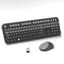 Wireless Keyboard and Mouse Combo, 104 Round Keys Cute Colorful Cordless Keyboard and Mouse with Retro Typewriter Black