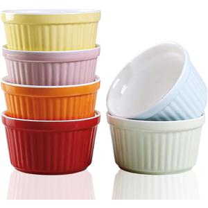 Ramekins 6oz Oven Safe, Creme Brulee Ramekin and Souffle Dishes, Porcelain Baking Bowls, Dipping Sauce Dish. Pudding Cups, Set of 6,Colorful.