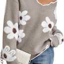 Pink Queen Women's Oversized V Neck Fuzzy Sweaters 2026 Casual Loose Long Sleeve Chunky Knit Pullover Jumper Tops (Large, Light G Taupe)