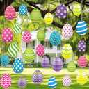 Yunlly 30 Pcs Easter Egg Decorations Outdoor Easter Tree Hanging Yard Signs 2 Size Colorful Egg Shaped Double Sided Plastic Slices Ornaments for Tree Porch Lawn Yard Outside Spring Party Decor