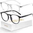 2 Pack Blue Light Glasses For Woman/Men Blue Retro Round Light Blocking Glasses (L31blacktou)