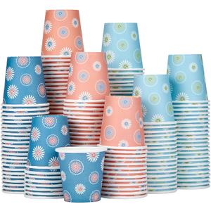 SIUQ 300 Pack 3 oz Paper Cups, Disposable Bathroom Cups, Small Mouthwash Cup, Hot/Cold Beverage Drinking Cups, Mini Paper Cups for Bathroom, Birthday Party, Travel, Events, Picnic, BBQ (Daisy)