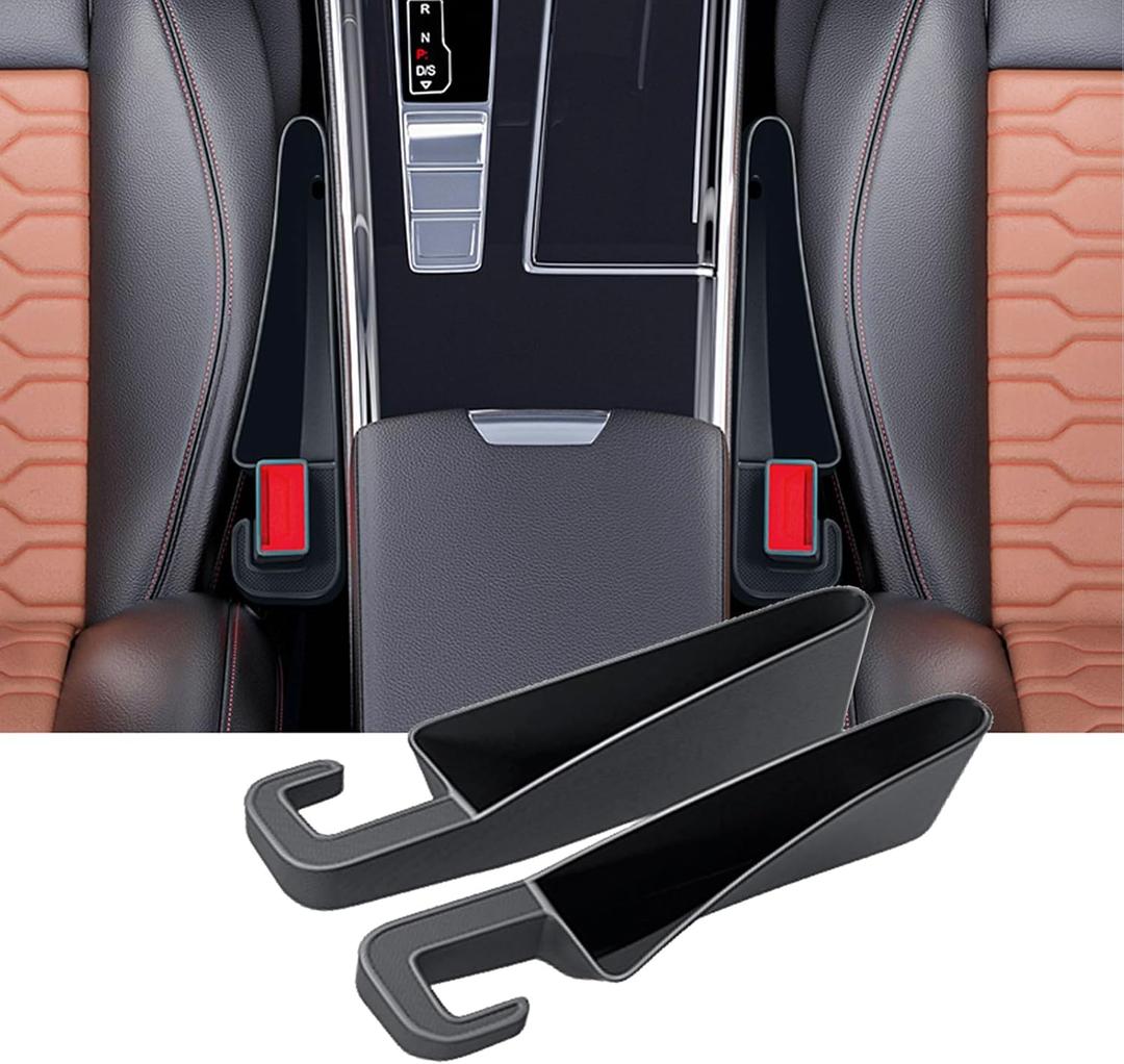 2 x 7F Short Car Organizers and Storage, Car Seat Gap Filler, Organiser Between Seat and Centre Console, Universal Car accessories, Fit SUV Truck Storage, Set of 2 - Black