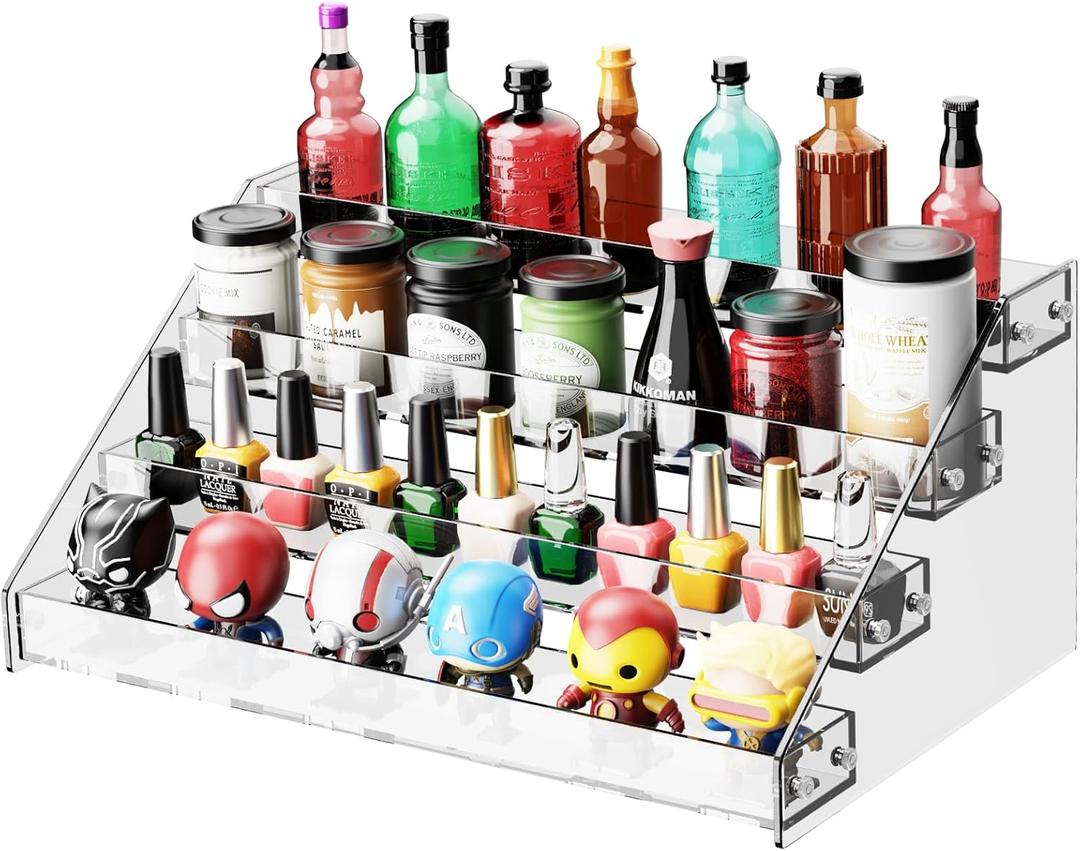 Acrylic 4-Tier Display Stand, Organizer, Storage Rack, Perfume, Spice, Figure, Cupcake, Card Display Stand, 12.2"x8.38"x6.22"