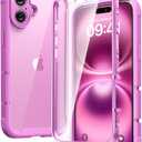 Diaclara Designed for iPhone 16 Case, Upgraded [Full Camera Protection] Full Body Rugged Bumper Case with Built-in Screen Protector, Rose Pink