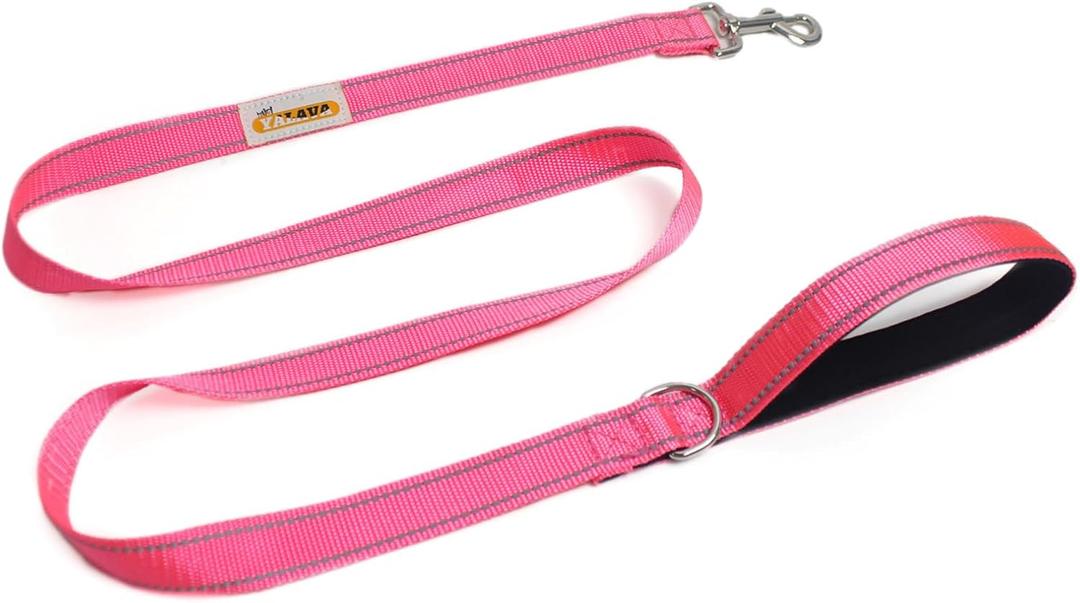 2 x YALAVA 5FT Dog Leash with Soft Padded Handle, Heavy Duty Nylon Reflective Dog Leashes, Fits Small Medium or Large Dogs, Pink