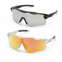 QALLY Polarized Sports Sunglasses for Men, UV400 Protection Mens Sunglasses Wrap Around Sun Glasses for Cycling Running (A01-grey/Drak Blue/Red)