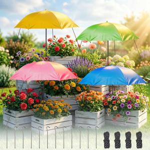 Plant Umbrella for Outdoor Plants 2/4 Pack, 35.43" Upgraded Large Plant Shade with Wind Rope & Stakes, 80% UV Block Waterproof Garden Shade for Potted Flowers Vegetables
