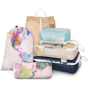 6 Pcs Compression Packing Cubes for Travel, Waterproof Luggage Organizer Washable Storage Bags Set - Packaging Cubes for Backpack Travel and Carry-Ons