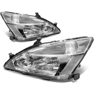 DNA MOTORING Pair Headlight Assembly Compatible with 03-07 Honda Accord, Chrome Housing Clear Corner,HL-OH-HA03-CH-CL1