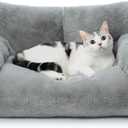 MEWOOFUN Cat Bed for Indoor Cats, Washable Dog Beds for Small Dogs & Cats with Removable Cover, Fluffy Cat Couch with Non-Slip Bottom (Grey, 26.0" L X 19.0" W X 13.0" Th)