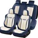 Coverado Seat Covers Full Set, Car Seat Covers Waterproof, Luxury Leather Seat Cover for Cars, Front Seats and Back Seat Cover, Car Seat Cushion, Car Seat Protector Universal Fit Most Cars,Blue&White