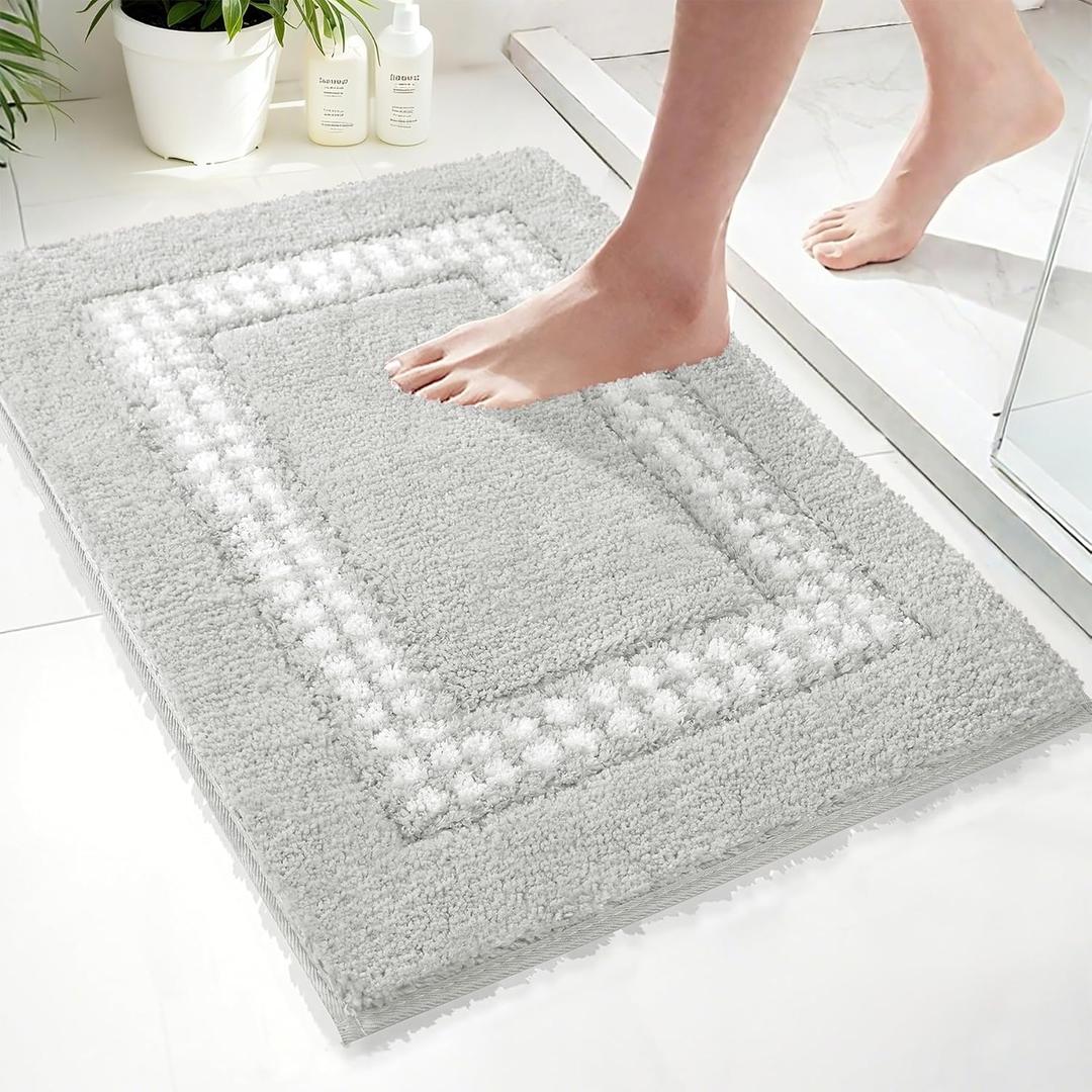 Gray Bathroom Rugs 18x24, Non Slip Washable Bath Mats,Super Soft Microfiber Bathroom Mats, Plush Fluffy Absorbent Bath Rugs for Sink Tub Basin Shower Floor (Grey)