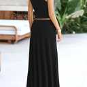 PRETTYGARDEN Women's 2 Piece Maxi Skirt Sets Casual Summer Knit Cropped Tank Top High Waisted Long Skirts Outfit (Black, S)