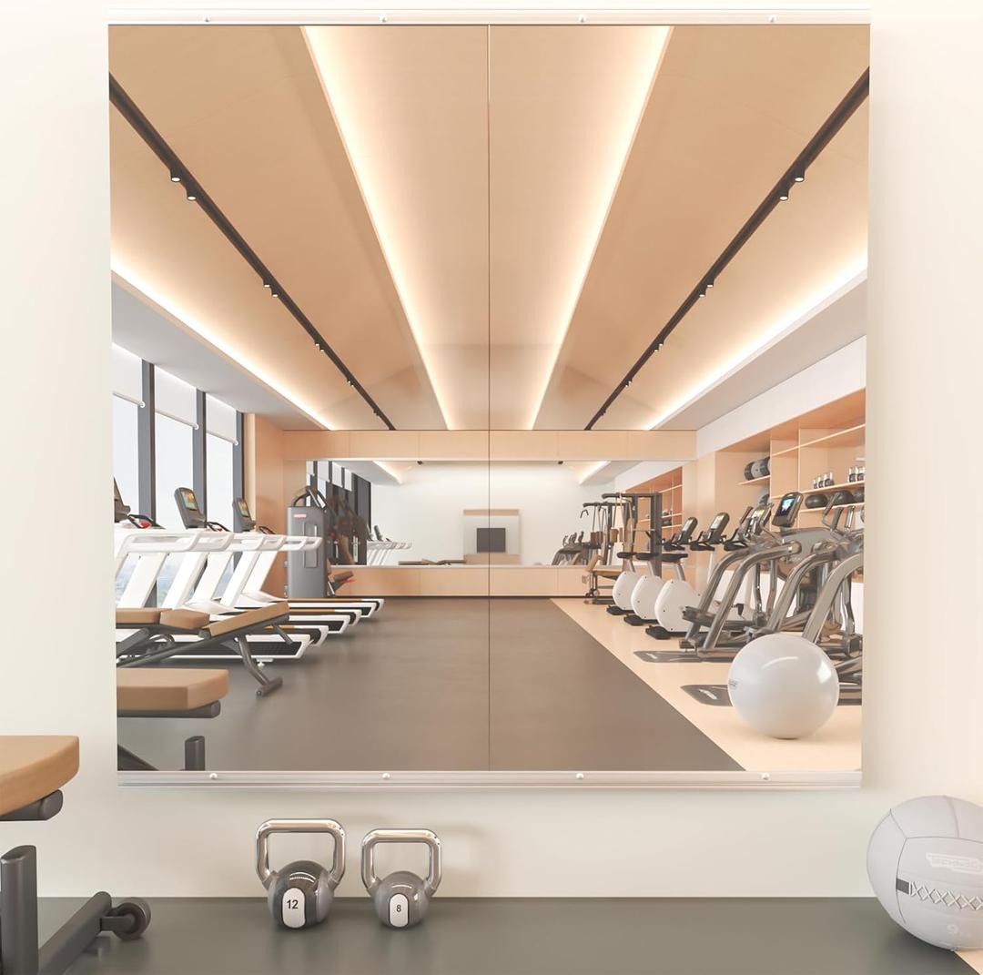 Home Gym Mirror, 48''X24''(Each) -2PCS Full Body Mirror for Yoga, Garage, Dance Studio, Anti-Rust, Tempered Glass, Frameless Mirrors, Wall-Mounted Large Workout Mirrors